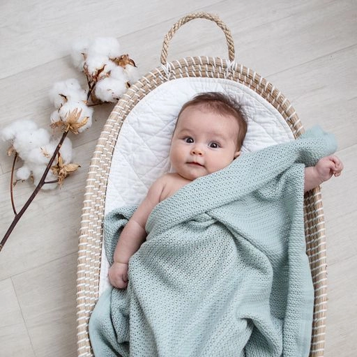 100% Organic Cotton Bassinet Cellular Blanket - Sage