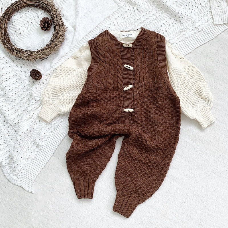 Noah Knitted Cable Growsuit - Chocolate