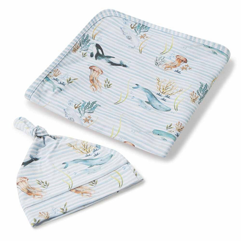 Whale | Baby Jersey Wrap & Beanie Set
