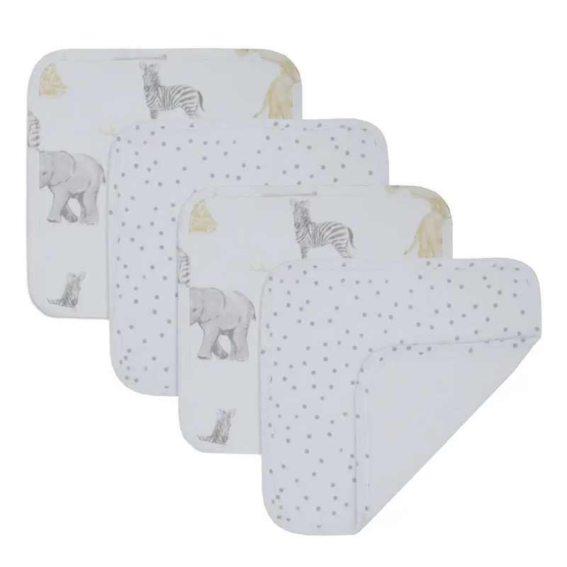 4pk Wash Cloths - Savanna Babies/Pitter Patter