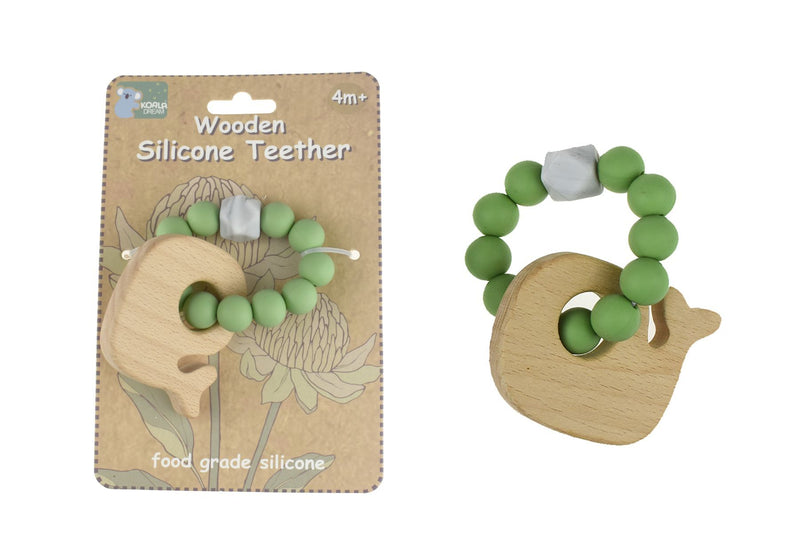 WOODEN SILICONE TEETHER - Whale Green