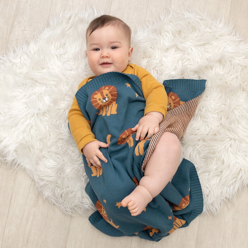 100% Cotton Knit Baby Blanket - Lion