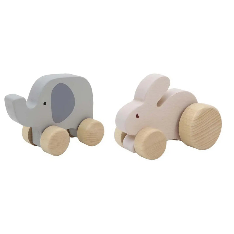 Wooden Wheelie Rabbit & Elephant