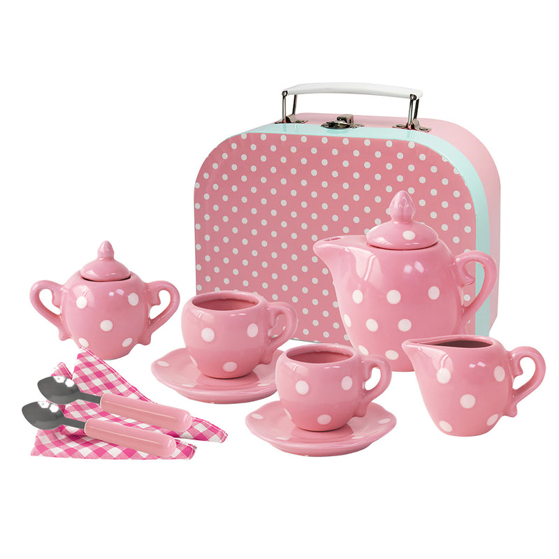 Pink Polka Dot Porcelain Tea Set 13pcs