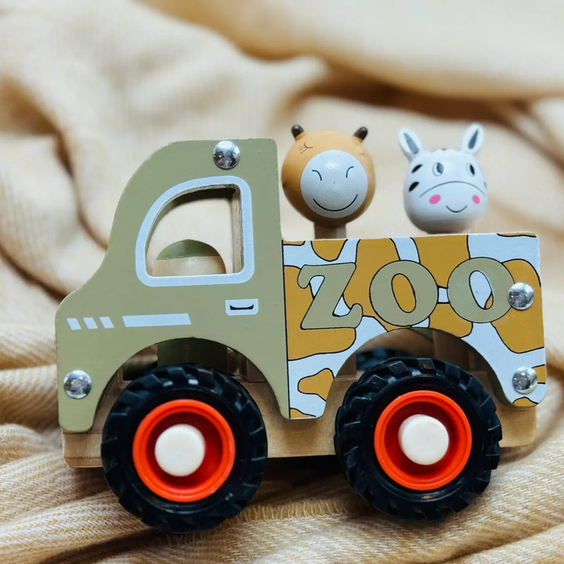 Wooden Zoo Truck Toy with Animal Figurines