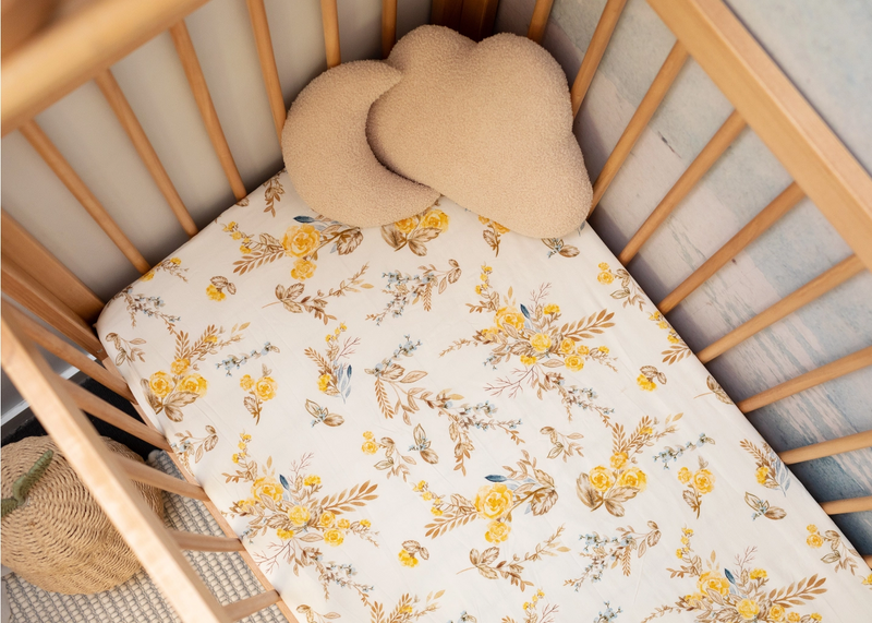 Vintage Brown Floral Cotton Cot Fitted Sheet