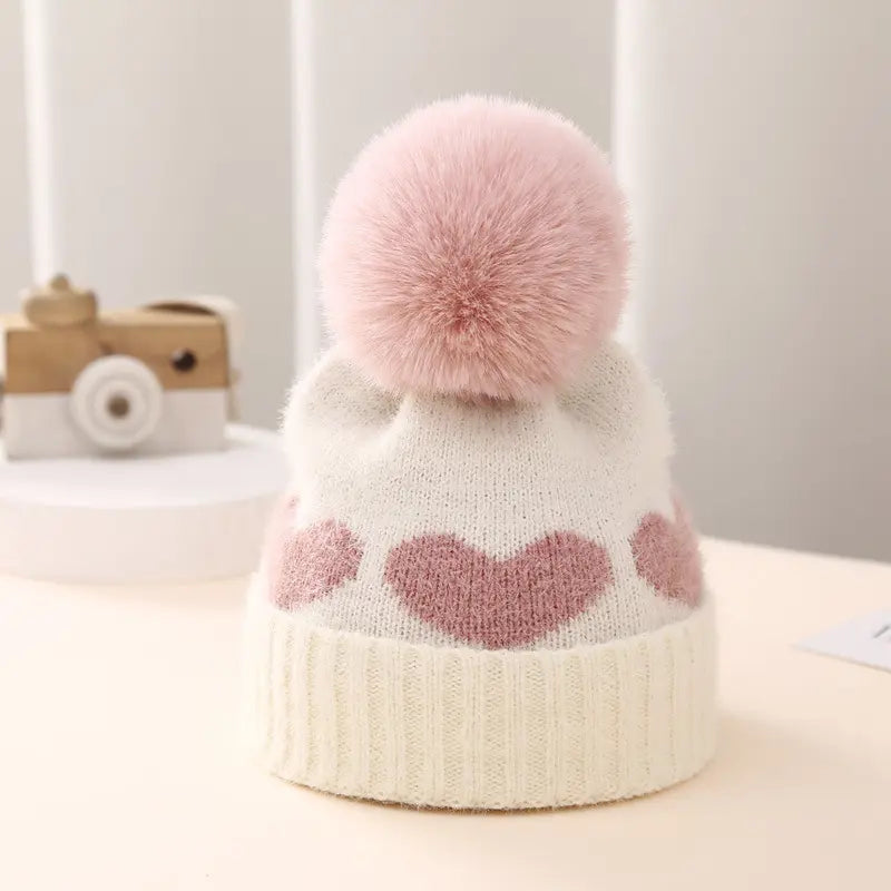 Pom Pom Heart Beanie