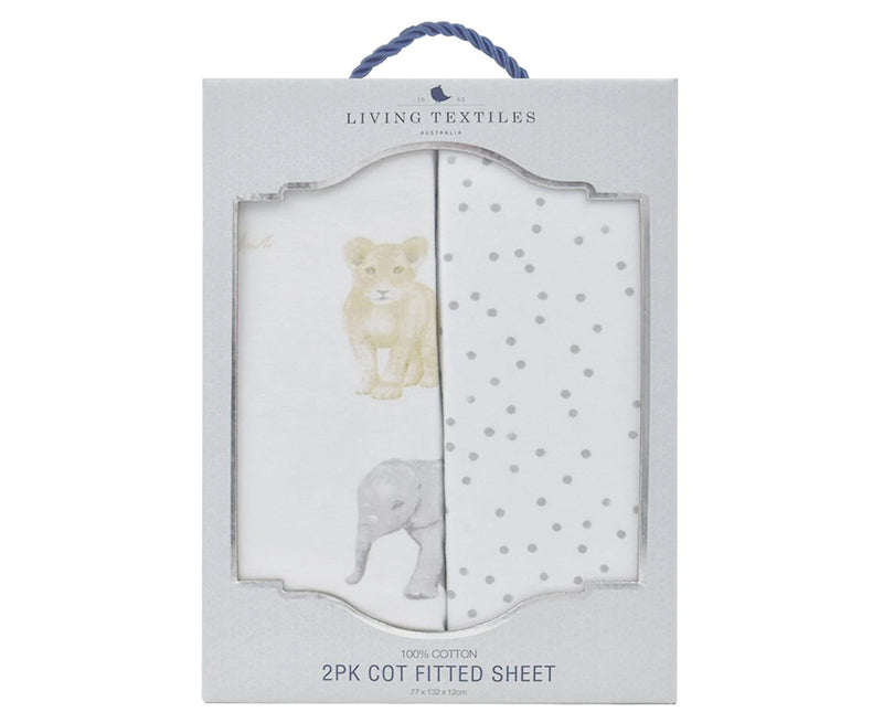 2pk Bedside Co-Sleeper Fitted Sheets - Savanna/Pitter Patter