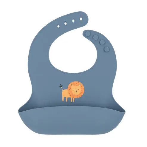 Silicone Bib - Lion/Steel Blue