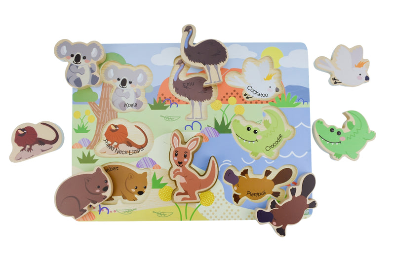 BUSH BUDDIES AUSTRALIAN ANIMALS WOODEN CHUNKY PUZZLE