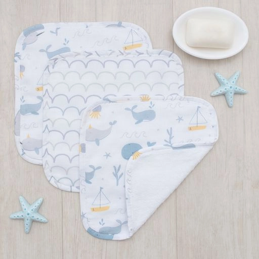 3pk Muslin Wash Cloths - Whales