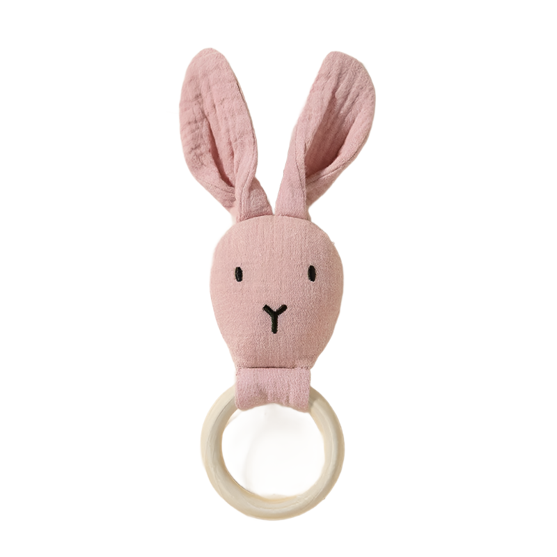 Bunny Muslin Teething Ring - Pink