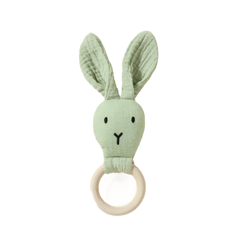 Bunny Muslin Teething Ring - Pistachio