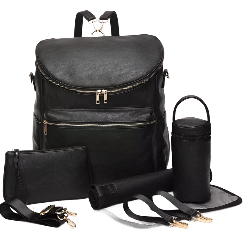 Budget Vegan Leather Nappy Backpack - Black