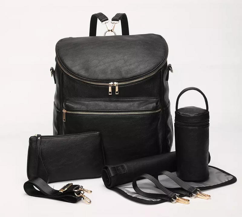 Budget Vegan Leather Nappy Backpack - Black