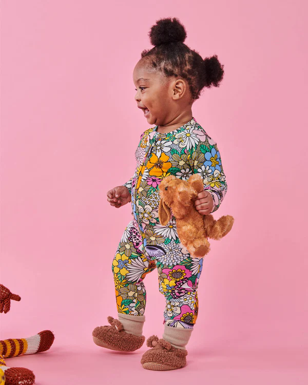 Bliss Floral Organic Long Sleeve Zip Romper