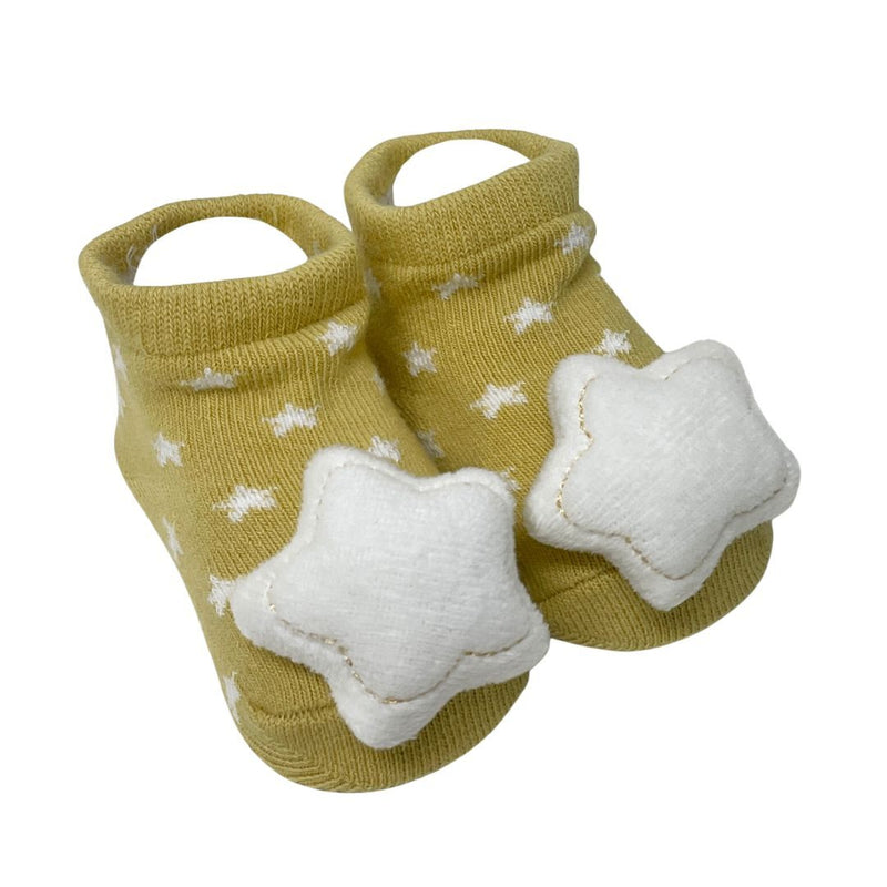 Socks with Rattles - Mustard Star - 0-6mths