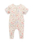 Rib Zip Growsuit - Geranium Print