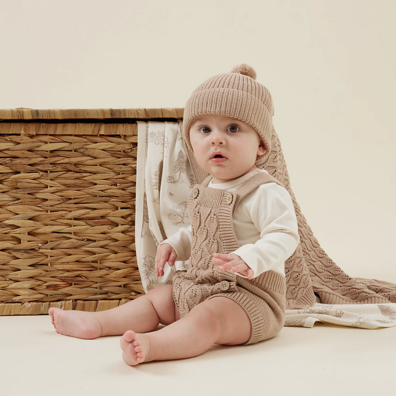 Taupe Leaf Knit Romper