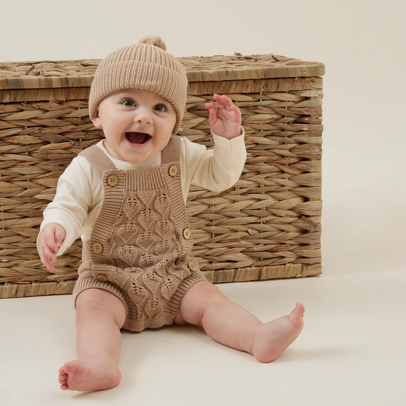 Taupe Leaf Knit Romper