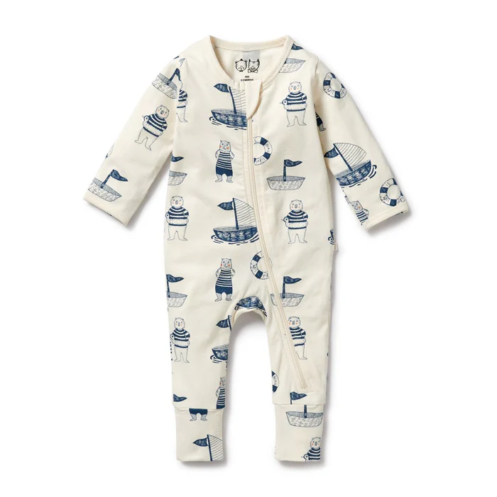 Nautical Bear Organic Zipsuit with Feet - Nautical Bear