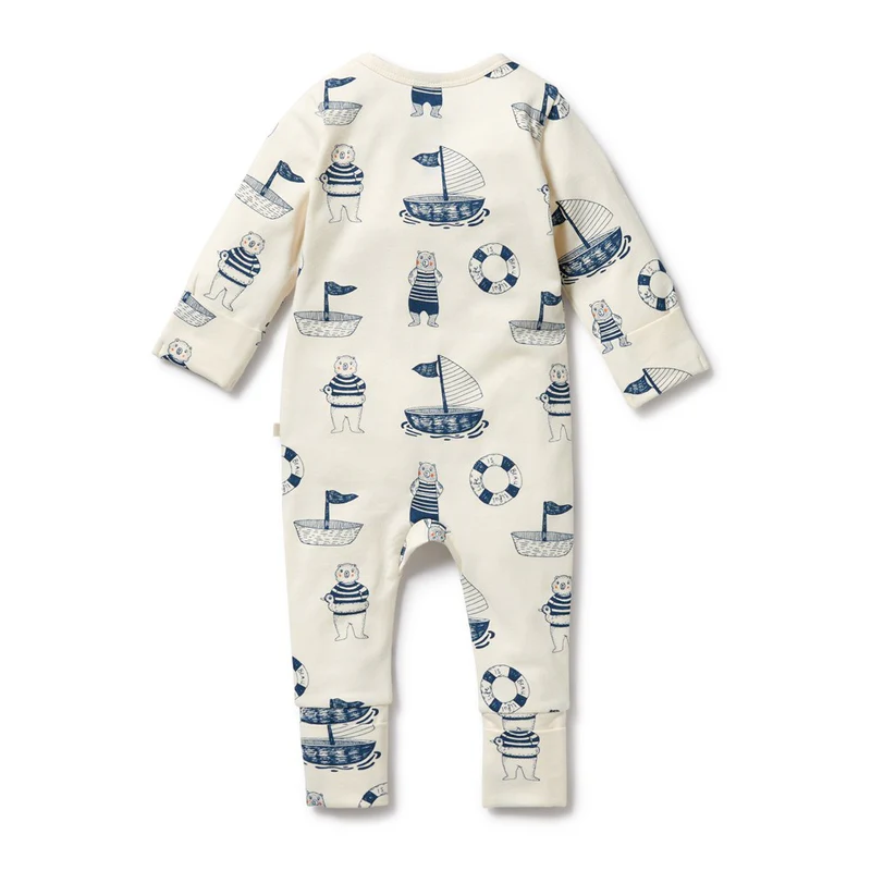 Nautical Bear Organic Zipsuit with Feet - Nautical Bear