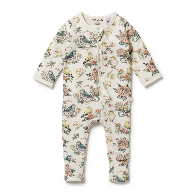 Organic Rib Zipsuit with Feet - Pretty Floral